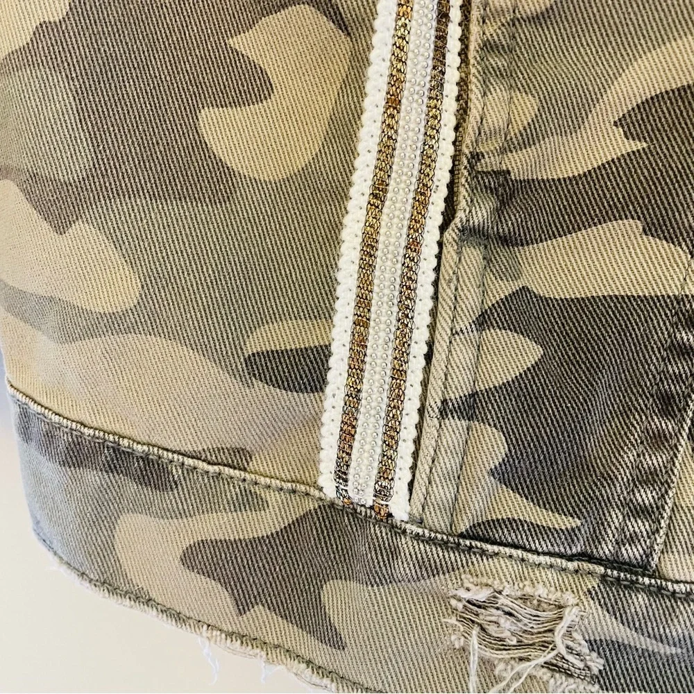 Zara Camo Denim Utility Distressed Oversized Jacket with Sequins Small Unisex - Picture 7 of 10